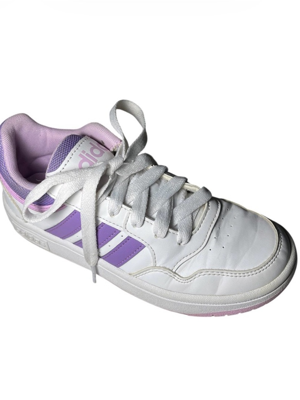 adidas White Sneakers with Lavender Accents - Kids